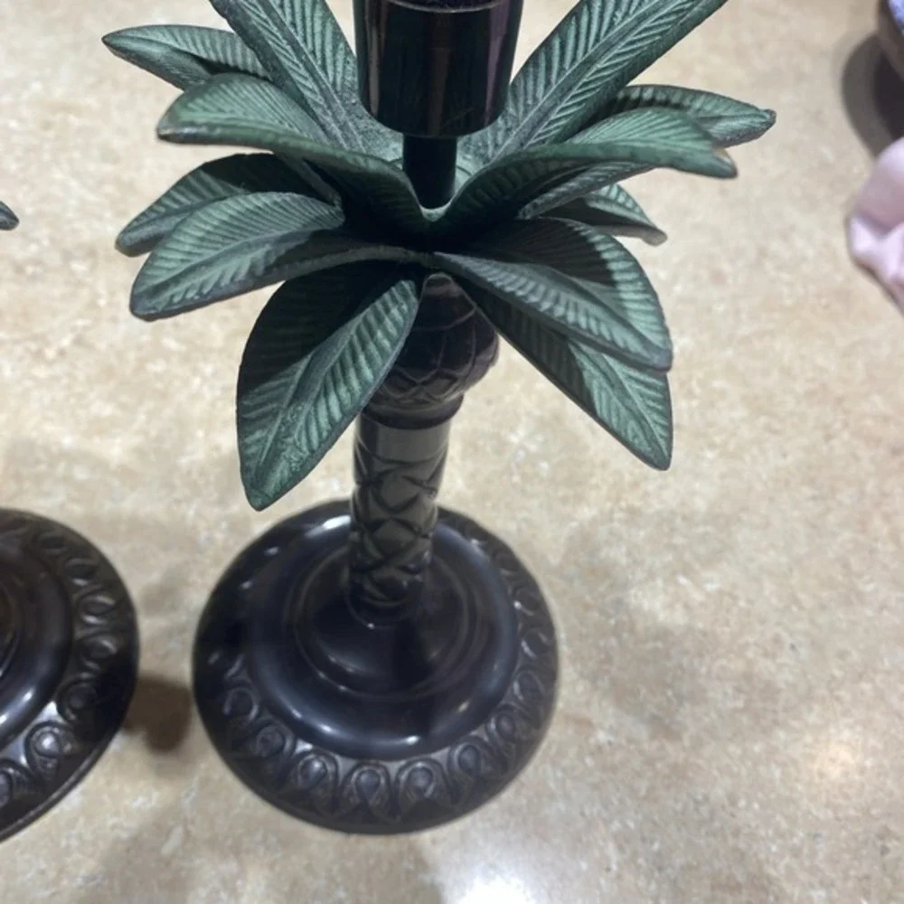 Pair of‎ Brass Decorative Palm Tree Candle Sticks 9 X 5 Made in India 690